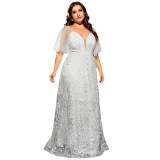 Women Lace Sexy V-Neck Elegant Party Bridesmaid Evening Dress