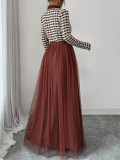 Women Tie-Waist Color-Blocked Mesh Patchwork Dress