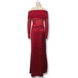 Women spring summer off-shoulder long-sleeved see-through mesh patchwork bodycon dress