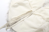 Women Winter Sexy Backless Tie-Waist Plush Top and Shorts Two-Piece Set