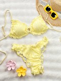 Women solid sexy backless tie-up bikini two-piece swimsuit