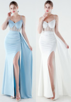 Women's Beaded Slim Waist Strap Lace-up Slim Fit Evening Dress