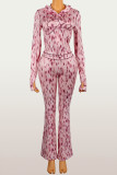 Women's Fashion Printed Casual Leopard Print Zipper Jacket and Pants Set