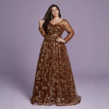 Women's Plus Size Cocktail Party V-neck Long-sleeve A-line Evening Dress