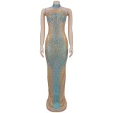 Women's Fashionable See-Through Mesh Beaded Bodycon Dress