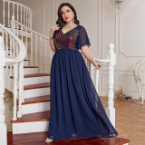 Women's Plus Size Elegant V-neck Bridesmaid Wedding Chic Evening Dress