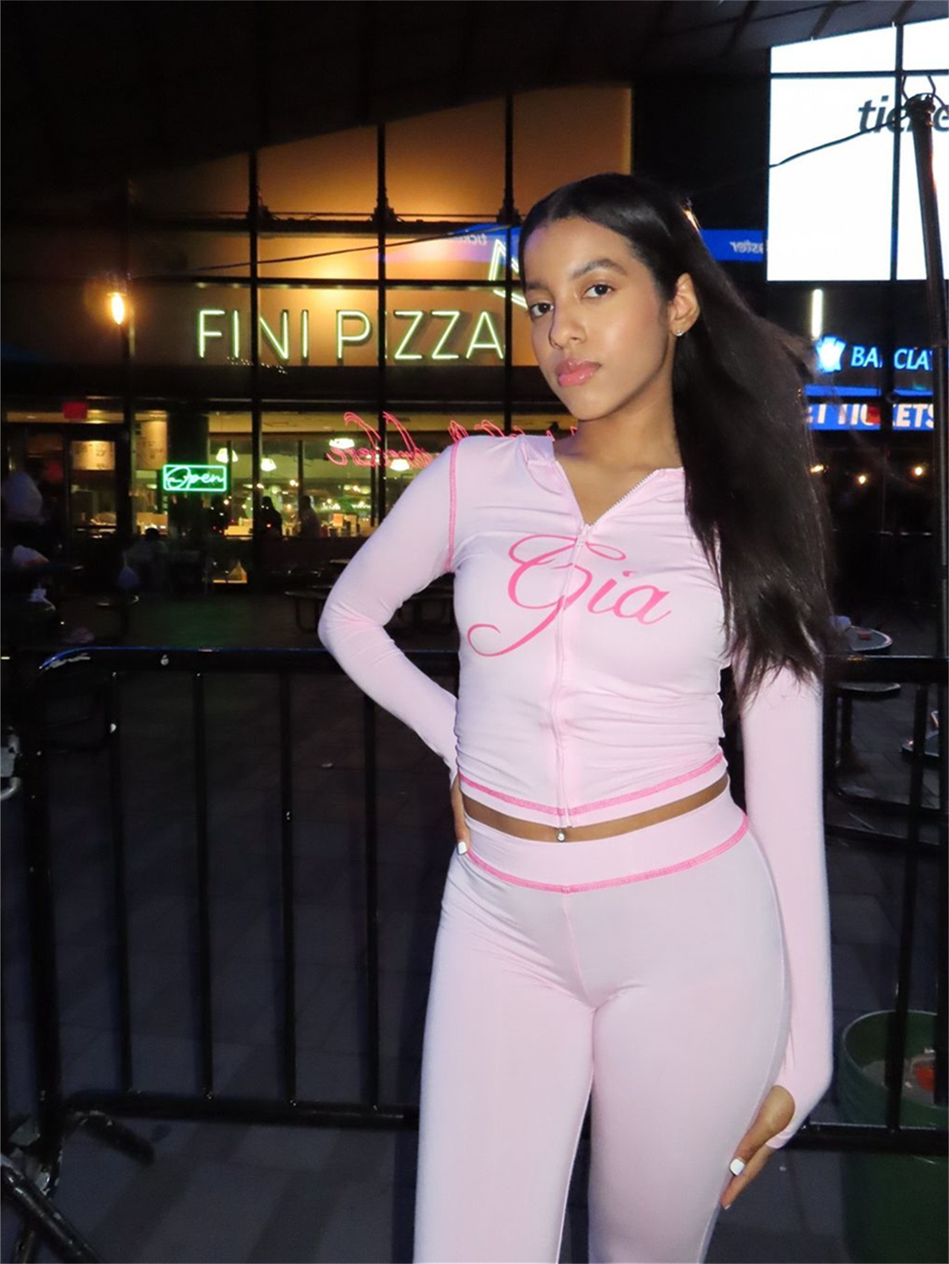 Women's Fashion Solid Color Sexy Zipper V-neck Long-sleeve Two-piece Pants Set