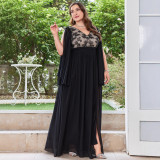 Women's Plus Size Loose Black V-neck Formal Party Chic Evening Gown