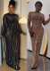Women's See-Through Tight Fitting Long-sleeve Round Neck Beaded Mesh Dress