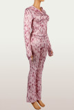Women's Fashion Printed Casual Leopard Print Zipper Jacket and Pants Set