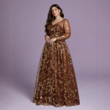 Women's Plus Size Cocktail Party V-neck Long-sleeve A-line Evening Dress