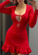 Women's Sexy Solid Color Long Sleeve Ruffled Hem Party Nightgown