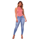 Women's Spring Sexy Stretch Tight Fitting Blue Denim Jeans