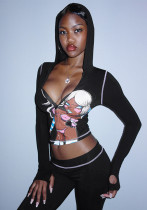 Women's Fashion Cartoon Printed Casual Sporty Hooded Long-sleeve Pants Set