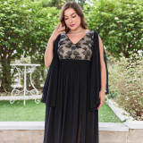 Women's Plus Size Loose Black V-neck Formal Party Chic Evening Gown