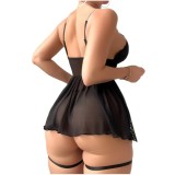 Women's Sexy See-Through Lace Mesh Chain Strap Lingerie Set