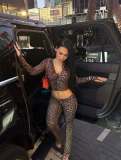 Women's Fashion Printed Casual Leopard Print Zipper Jacket and Pants Set