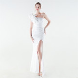 Women's One-shoulder Sequin Mermaid High Slit Evening Gown