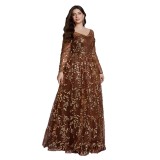 Women's Plus Size Cocktail Party V-neck Long-sleeve A-line Evening Dress