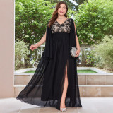 Women's Plus Size Loose Black V-neck Formal Party Chic Evening Gown