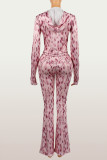 Women's Fashion Printed Casual Leopard Print Zipper Jacket and Pants Set