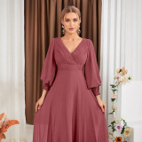 Women's V-neck Long-sleeve Party Wedding Bridesmaid Evening Dress