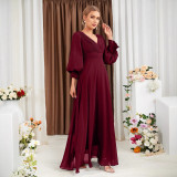 Women's V-neck Long-sleeve Party Wedding Bridesmaid Evening Dress