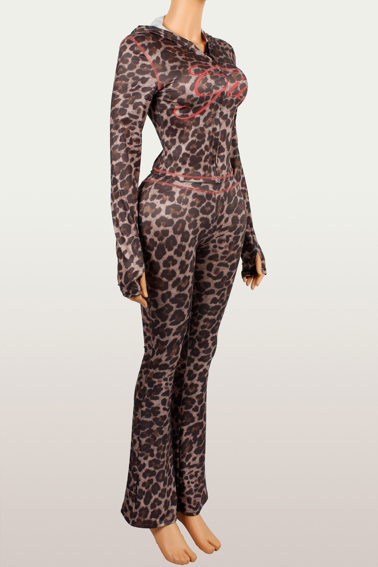 Women's Fashion Printed Casual Leopard Print Zipper Jacket and Pants Set