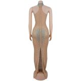 Women's Fashionable See-Through Mesh Beaded Bodycon Dress