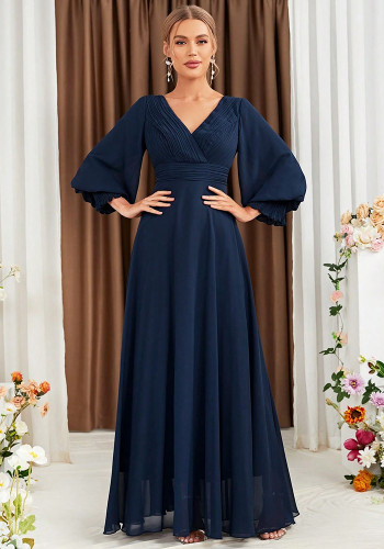 Women's V-neck Long-sleeve Party Wedding Bridesmaid Evening Dress