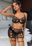 Women's Sexy See-Through Lace Patchwork Jacquard Lingerie Set