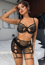 Women's Sexy See-Through Lace Patchwork Jacquard Lingerie Set