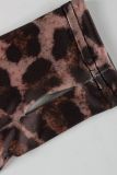 Women's Fashion Printed Casual Leopard Print Zipper Jacket and Pants Set