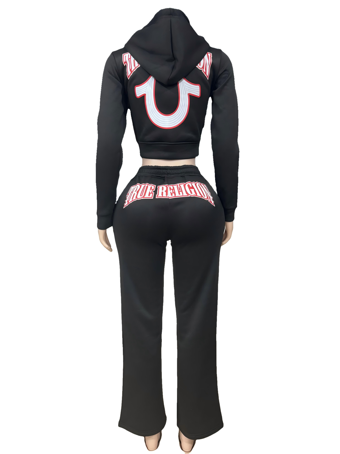 Women's Casual Trendy Loose Printed Matching Sport Hooded Two Piece Pants Set