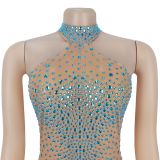 Women's Fashionable See-Through Mesh Beaded Bodycon Dress