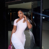 Women's Autumn Chic Short-sleeve Slash Shoulder Cut-out Ruffle Bodycon Long Dress