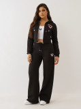 Women's Casual Trendy Loose Printed Matching Sport Hooded Two Piece Pants Set