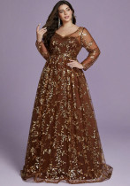 Women's Plus Size Cocktail Party V-neck Long-sleeve A-line Evening Dress Women's Plus Size Cocktail Party V-neck Long-sleeve A-line Evening Dress