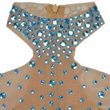 Women's Fashionable See-Through Mesh Beaded Bodycon Dress