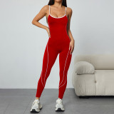 Women Seamless Color Block Yoga Bodycon Jumpsuit