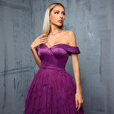 Women Sexy Mesh Strapless Ruffled Puffy Dress