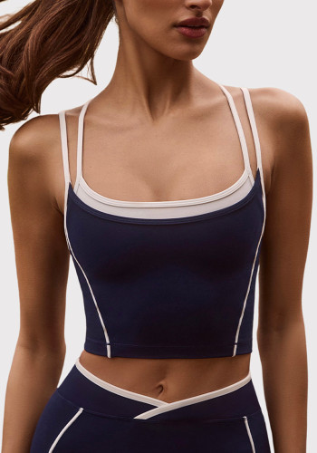 Women Sexy Color-Blocked Halter Neck Fitness Top