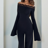 Women Lace Off-Shoulder Long-Sleeved Jumpsuit