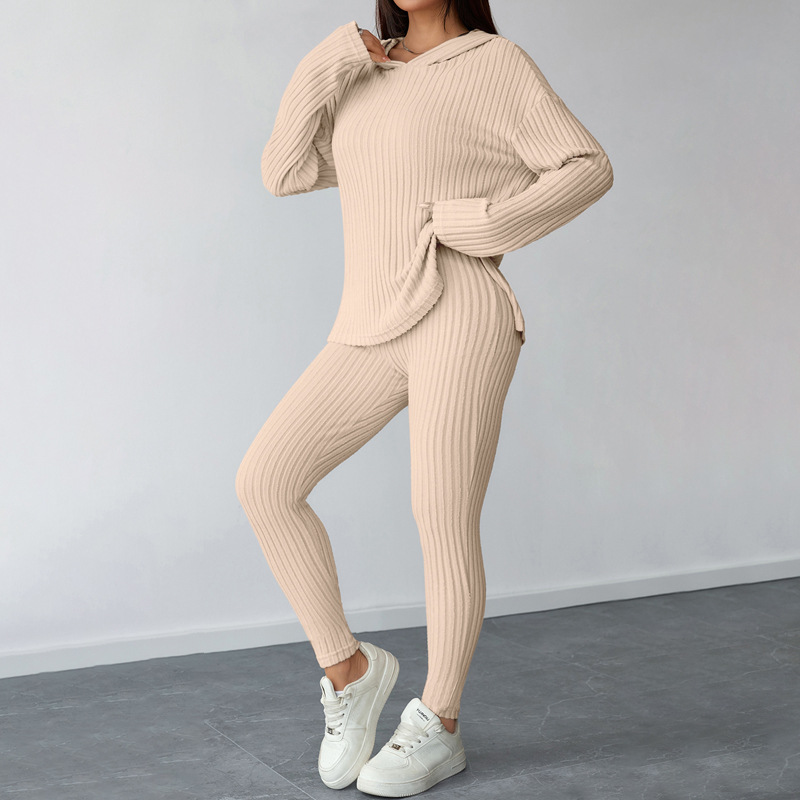 Women Yoga Autumn/Winter Long-Sleeved Hooded Top and Pant Two-Piece Set