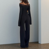 Women Lace Off-Shoulder Long-Sleeved Jumpsuit
