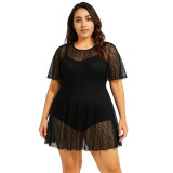 Plus Size Women Sexy Mesh Holiday One-Piece Swimsuit