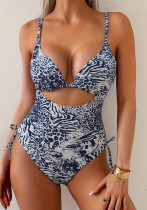 Women Halter Neck Leopard Print Bikini Beach One-Piece Swimsuit