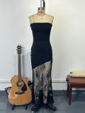 Women Sexy Strapless Lace Patchwork Bodycon Dress