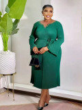 Plus Size Women African Pleated Beaded Elegant Solid Maxi Dress