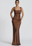 Women sexy pleated halter-neck formal party dress